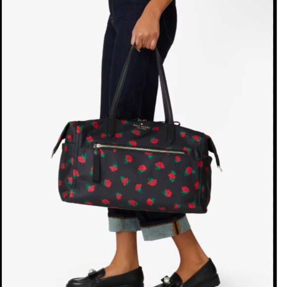 kate spade Handbags - HOST PICK-KATE SPADE CHELSEA ROSE TOSS PRINTED WEEKENDER/BLACK/RED ROSES/ NWT